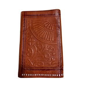 Vintage Hand Tooled Brown Leather Wallet Billfold